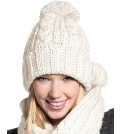 Skullies & Beanies Women's Winter Warm Beanie Hat Scarf Set Girls Solid Fuzzy Pom Knit Ski Skully Cap - White - CI187DH5NYH $...