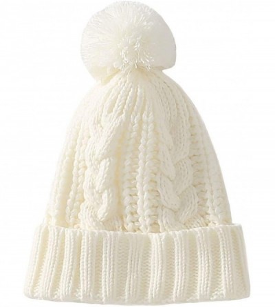 Skullies & Beanies Women's Winter Warm Beanie Hat Scarf Set Girls Solid Fuzzy Pom Knit Ski Skully Cap - White - CI187DH5NYH $...