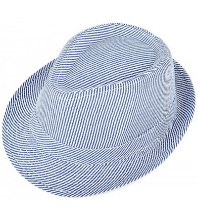 Fedoras Unisex Summer Short Brim Fedora - Hats for Men & Women + Panama Hats & Straw Hats - Blue Pinstripe - CG17YTO6S2X $24.47