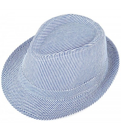 Fedoras Unisex Summer Short Brim Fedora - Hats for Men & Women + Panama Hats & Straw Hats - Blue Pinstripe - CG17YTO6S2X $10.88