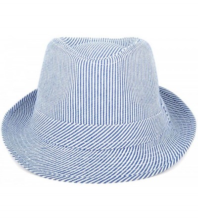 Fedoras Unisex Summer Short Brim Fedora - Hats for Men & Women + Panama Hats & Straw Hats - Blue Pinstripe - CG17YTO6S2X $10.88