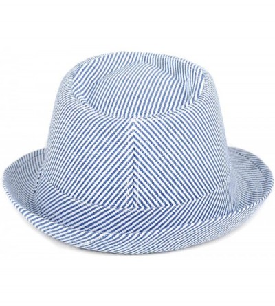 Fedoras Unisex Summer Short Brim Fedora - Hats for Men & Women + Panama Hats & Straw Hats - Blue Pinstripe - CG17YTO6S2X $10.88