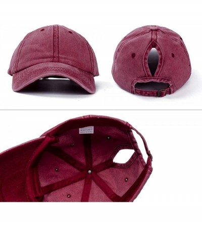 Baseball Caps Ponytail Baseball Glitter Ponycaps Adjustable - Washed-black-red - CL18R2Y203X $30.35