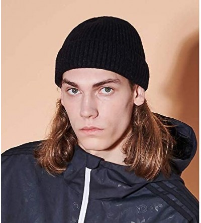 Skullies & Beanies 50% Wool Short Knit Fisherman Beanie for Men Women Winter Cuffed Hats - 1black - CA18AA02ORR $11.31