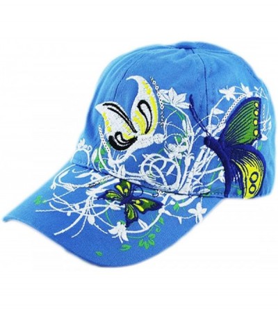 Baseball Caps Women's Embroidered Flower and Butterfly Sport Outdoor Hat Baseball Cap - Blue - CE11ZV6YZKV $17.73