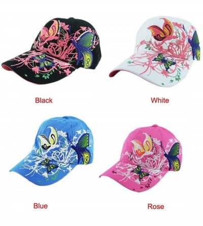 Baseball Caps Women's Embroidered Flower and Butterfly Sport Outdoor Hat Baseball Cap - Blue - CE11ZV6YZKV $9.21