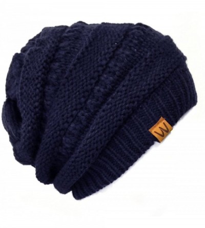 Skullies & Beanies Winter Warm Knitted Infinity Scarf and Beanie Hat - Navy_1 - CB18ZTXWEZT $14.86