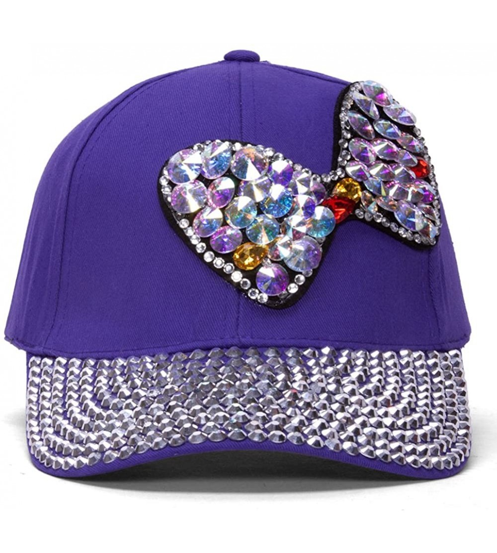 Baseball Caps Womens Sequined Baseball Cap w/Bow - Purple - C5124UZN56N $8.48