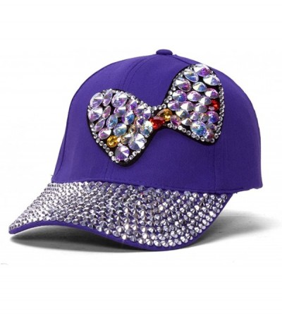 Baseball Caps Womens Sequined Baseball Cap w/Bow - Purple - C5124UZN56N $8.48