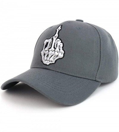 Baseball Caps Skeleton Middle Finger Embroidered Baseball Cap - Grey - CU18OR23MIU $9.64