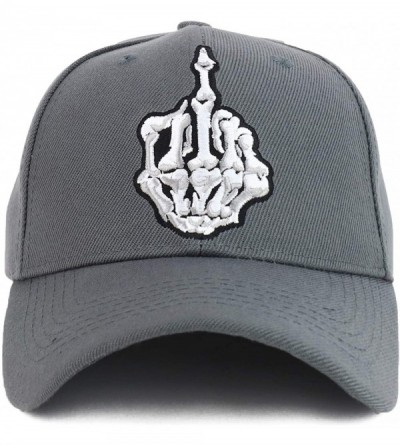 Baseball Caps Skeleton Middle Finger Embroidered Baseball Cap - Grey - CU18OR23MIU $9.64