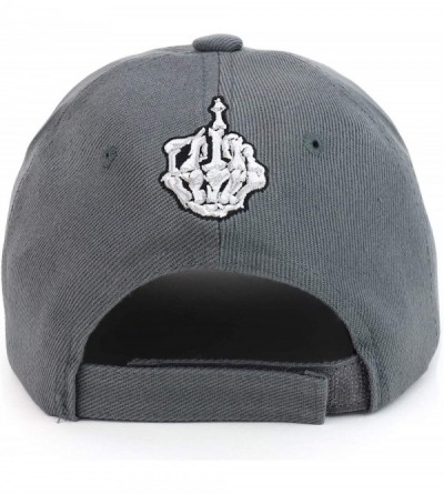 Baseball Caps Skeleton Middle Finger Embroidered Baseball Cap - Grey - CU18OR23MIU $9.64