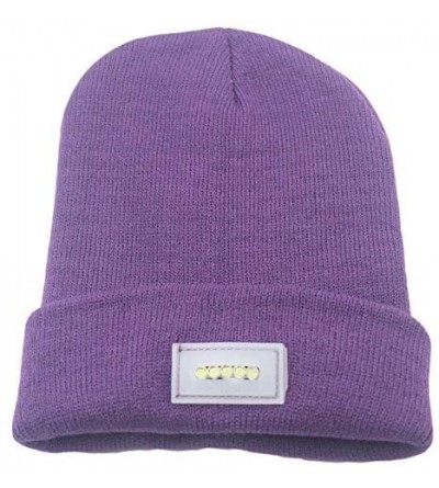 Skullies & Beanies Mens Winter 5 lED Lights Lighted Night Fishing Knitt Beanie Hat Cap Roll-up Brim - Purple - CU1298509BJ $1...