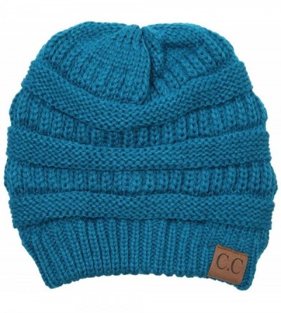 Skullies & Beanies Solid Ribbed Beanie Slouchy Soft Stretch Cable Knit Warm Skull Cap - Teal - CP126VPQWWJ $8.74
