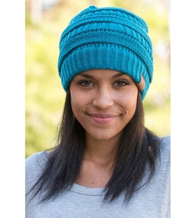 Skullies & Beanies Solid Ribbed Beanie Slouchy Soft Stretch Cable Knit Warm Skull Cap - Teal - CP126VPQWWJ $8.74