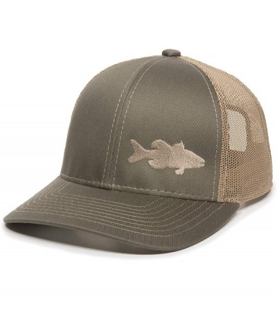 Baseball Caps Fish Silhouettes Trucker Hat - Adjustable Baseball Cap w/Snapback Closure - Bass (Olive W/ Tan Mesh) - CF18L9W2...