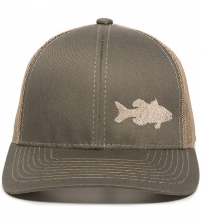 Baseball Caps Fish Silhouettes Trucker Hat - Adjustable Baseball Cap w/Snapback Closure - Bass (Olive W/ Tan Mesh) - CF18L9W2...