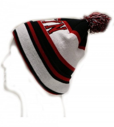 Skullies & Beanies Sk1130 Brooklyn Stripes Pom Pom Beanie Hats - Black/Red - CD11PEEQS19 $13.05