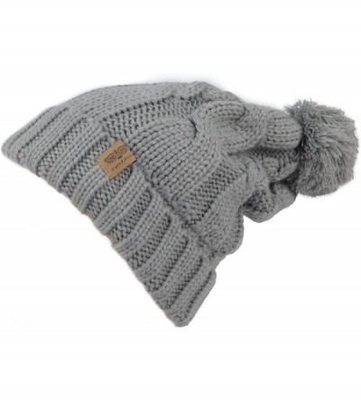 Skullies & Beanies Fleece Lined Warm Knitted Slouchy Pom Pom Cable Beanie Cap Hat - Grey - CD1874USXHZ $9.84