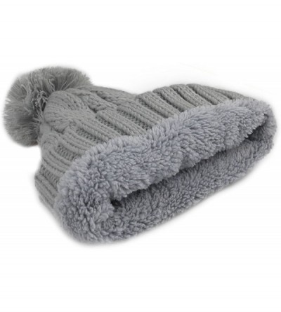 Skullies & Beanies Fleece Lined Warm Knitted Slouchy Pom Pom Cable Beanie Cap Hat - Grey - CD1874USXHZ $9.84