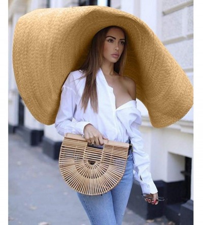 Sun Hats Fashion Large Sun Hat Beach Anti-UV Sun Protection Foldable Straw Cap Cover Up - Khaki - CI18UL7Z5UD $25.78