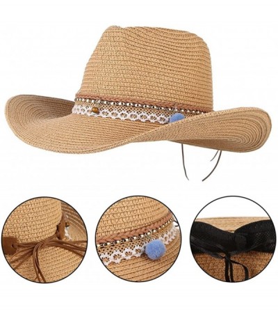 Sun Hats Cowboy Cowgirl Floppy Sun Hat Fedora Straw Wide Brim Bucket Beach Cap - Camel - C418D6NG3AR $11.56