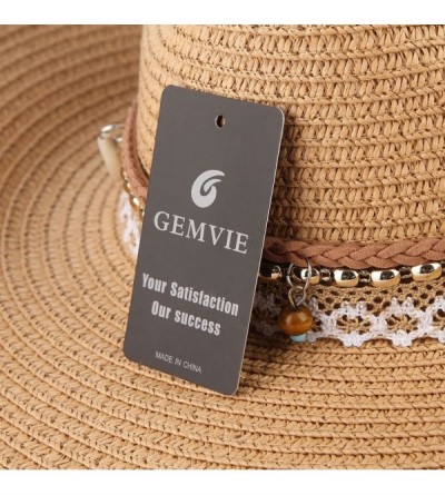 Sun Hats Cowboy Cowgirl Floppy Sun Hat Fedora Straw Wide Brim Bucket Beach Cap - Camel - C418D6NG3AR $11.56