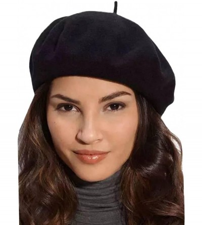 Berets Women Wool Beret Hat French Style Solid Color - Black - C918ENAQNDZ $23.87