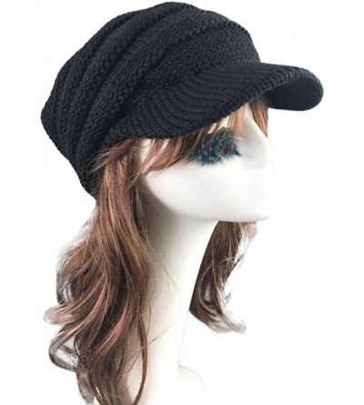 Berets Women Ladies Winter Knitting Hat Warm Artificial Wool Snow Ski Caps With Visor - T-black - CI1897T2XZR $8.72