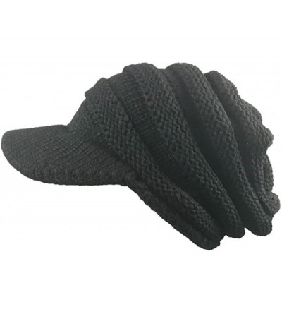 Berets Women Ladies Winter Knitting Hat Warm Artificial Wool Snow Ski Caps With Visor - T-black - CI1897T2XZR $8.72