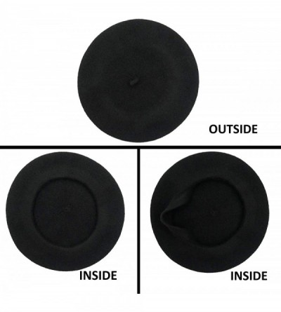 Berets Women Wool Beret Hat French Style Solid Color - Black - C918ENAQNDZ $9.49