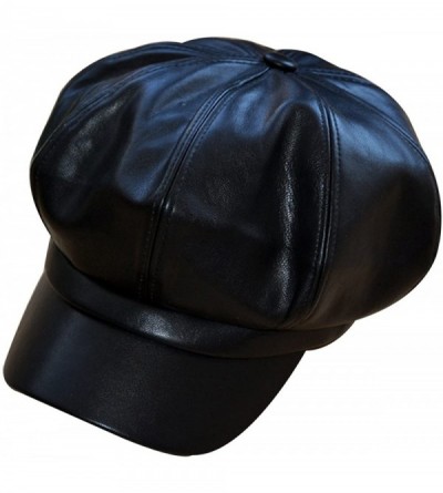 Berets Kennedy Fashion Unisex Solid Beret Hat Faux Leather Ivy Newsboy Cap - Black - CQ188982YO6 $15.77