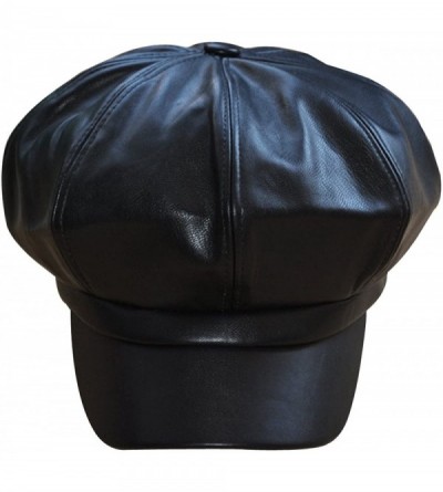 Berets Kennedy Fashion Unisex Solid Beret Hat Faux Leather Ivy Newsboy Cap - Black - CQ188982YO6 $15.77