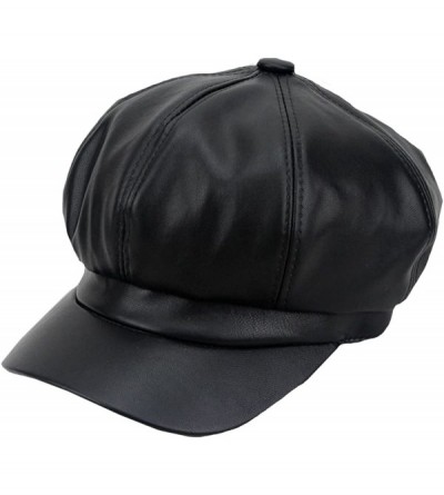 Berets Kennedy Fashion Unisex Solid Beret Hat Faux Leather Ivy Newsboy Cap - Black - CQ188982YO6 $15.77
