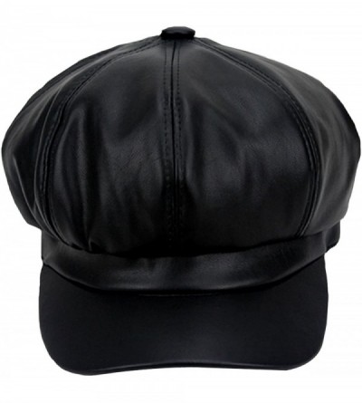 Berets Kennedy Fashion Unisex Solid Beret Hat Faux Leather Ivy Newsboy Cap - Black - CQ188982YO6 $15.77