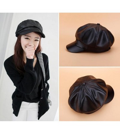 Berets Kennedy Fashion Unisex Solid Beret Hat Faux Leather Ivy Newsboy Cap - Black - CQ188982YO6 $15.77