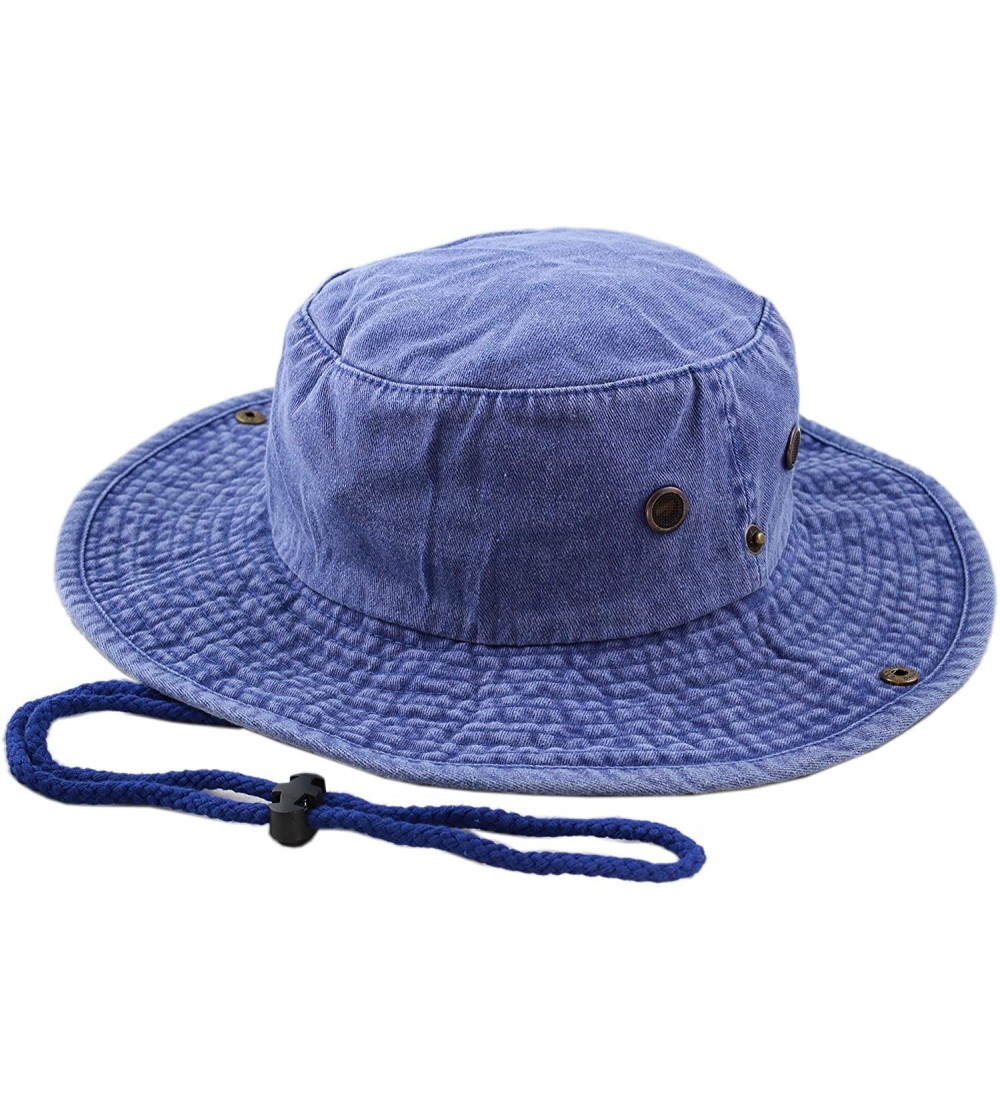 Sun Hats 100% Cotton Stone-Washed Safari Wide Brim Foldable Double-Sided Sun Boonie Bucket Hat - Pigment - Royal Blue - CV18R...