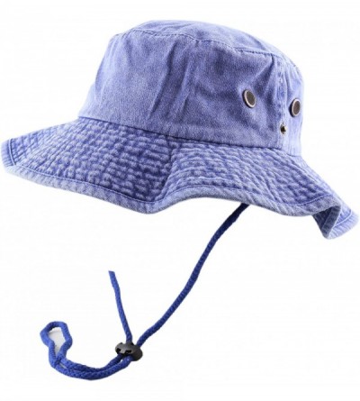 Sun Hats 100% Cotton Stone-Washed Safari Wide Brim Foldable Double-Sided Sun Boonie Bucket Hat - Pigment - Royal Blue - CV18R...