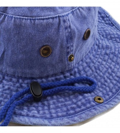 Sun Hats 100% Cotton Stone-Washed Safari Wide Brim Foldable Double-Sided Sun Boonie Bucket Hat - Pigment - Royal Blue - CV18R...