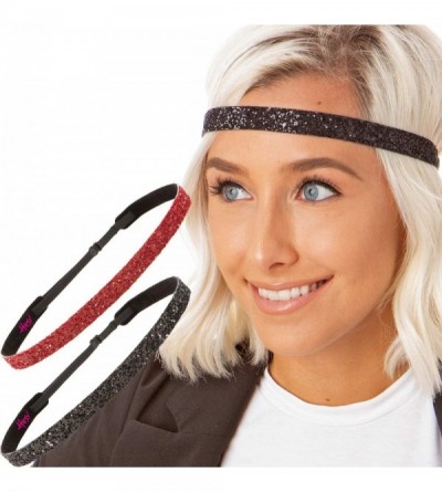 Headbands Girl's Adjustable Non Slip Skinny Bling Glitter Headband Multi Pack - Black & Ruby - CJ11MNG3N9V $10.60