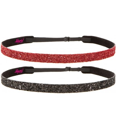 Headbands Girl's Adjustable Non Slip Skinny Bling Glitter Headband Multi Pack - Black & Ruby - CJ11MNG3N9V $10.60