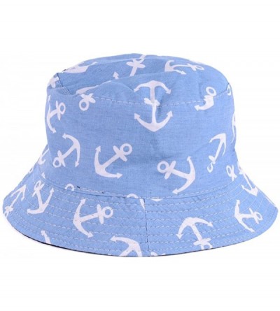 Bucket Hats Packable Reversible Black Printed Fisherman Bucket Sun Hat- Many Patterns - Anchor Light Denim - CI12DAEA2TL $25.64