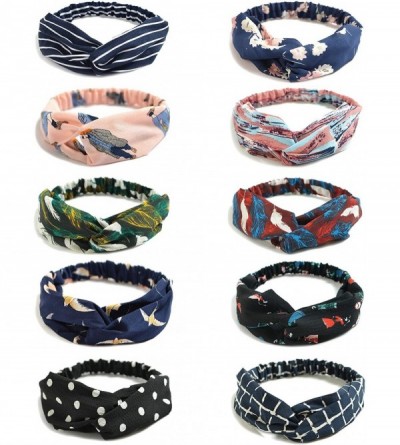 Headbands 10 Pack Women's Headbands Boho Flower Printing Twisted Criss Cross Elastic Hair Band Accessories - CM18I7DY4O2 $19.89