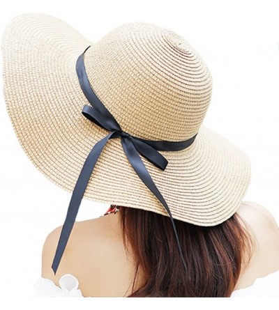 Sun Hats Women's Big Brim Sun Hat Floppy Foldable Bowknot Straw Hat Summer Beach Hat - Beige - CU1804STHGY $30.64