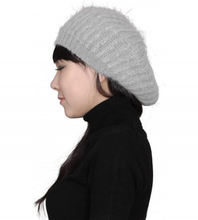 Skullies & Beanies Womens Slouchy Angora Knit Beret Warm Cozy Winter Beanie Hat - Gray - CA11Q1CRLF5 $18.00