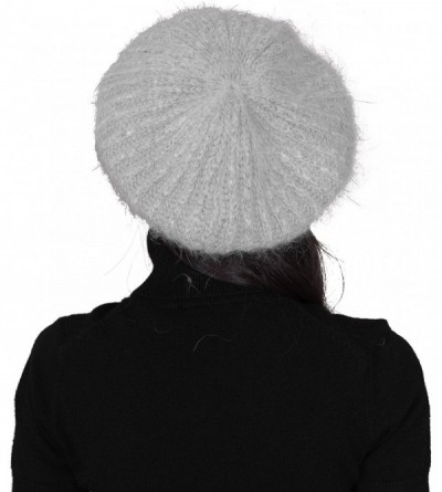 Skullies & Beanies Womens Slouchy Angora Knit Beret Warm Cozy Winter Beanie Hat - Gray - CA11Q1CRLF5 $18.00