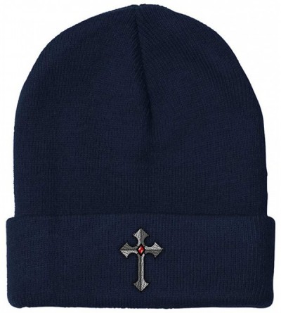 Skullies & Beanies Custom Beanie for Men & Women Religious Gothic Cross Embroidery Skull Cap Hat - Navy - CW18ZS3ST5G $15.99