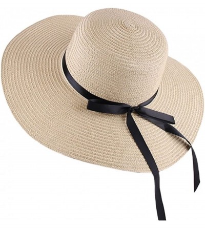 Sun Hats Women's Big Brim Sun Hat Floppy Foldable Bowknot Straw Hat Summer Beach Hat - Beige - CU1804STHGY $12.50