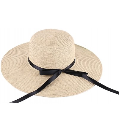 Sun Hats Women's Big Brim Sun Hat Floppy Foldable Bowknot Straw Hat Summer Beach Hat - Beige - CU1804STHGY $12.50
