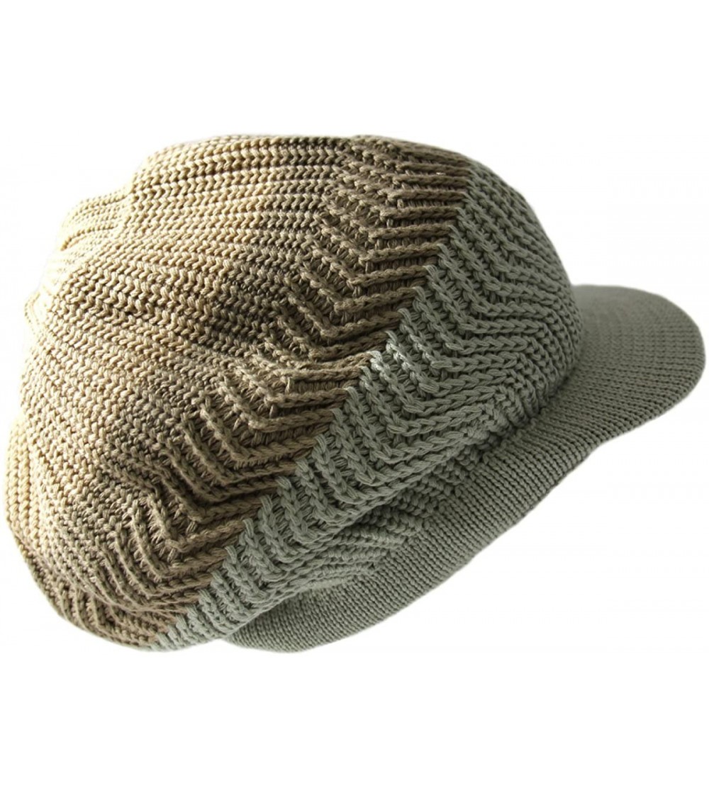 Skullies & Beanies Knitted Cotton Rasta Slouchy Beanie Visor - Khaki/D.khaki/Sage - CS12997QIKH $23.25